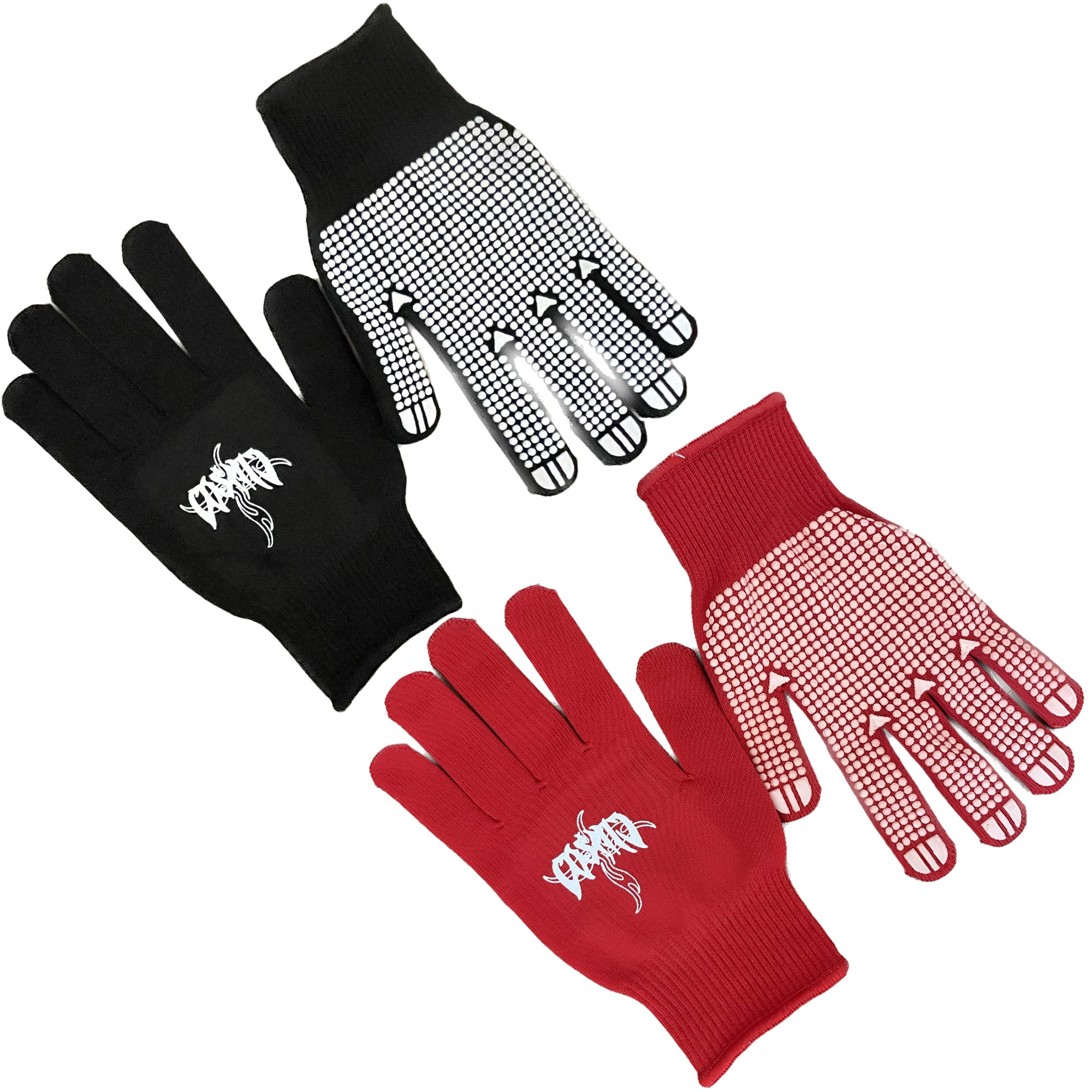 Cosmic the Oasis knit gloves, available in black and red, are made from durable poly material with rubber pads on the palms and fingers. Lightweight and breathable, they offer style and comfort.