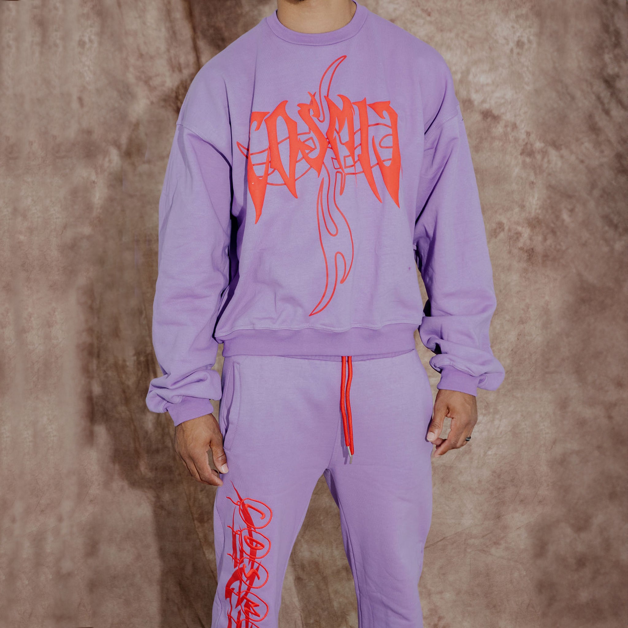 Cosmic the Oasis offers the Ube Collection, starting with this crew neck 100% cotton heavyweight sweatshirt, with decorative Cosmic logo.  Forms a sweatsuit set with the Aspen Heavyweight Sweatpants (sold separately).