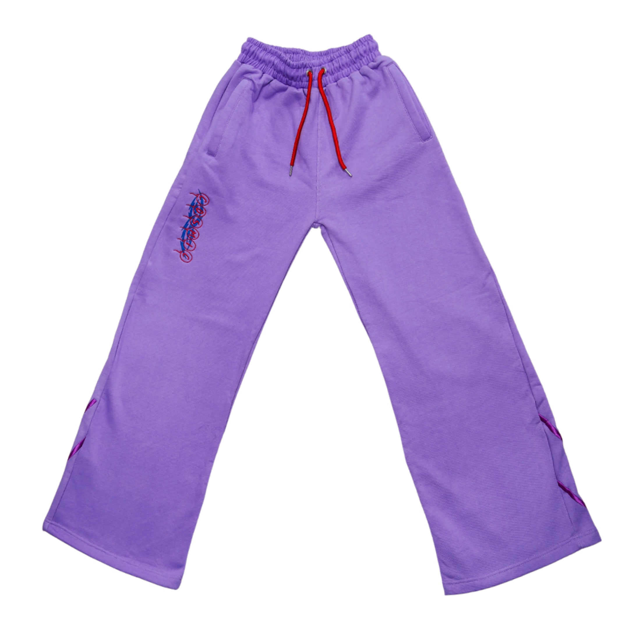 The Ube Collection features these 100% cotton purple heavyweight sweat pants, with quality embroidery, red draw string and side pockets and back patch pocket.  Forms a sweatsuit set with the Paris Heavyweight Embroidered Hoodie (sold separately).